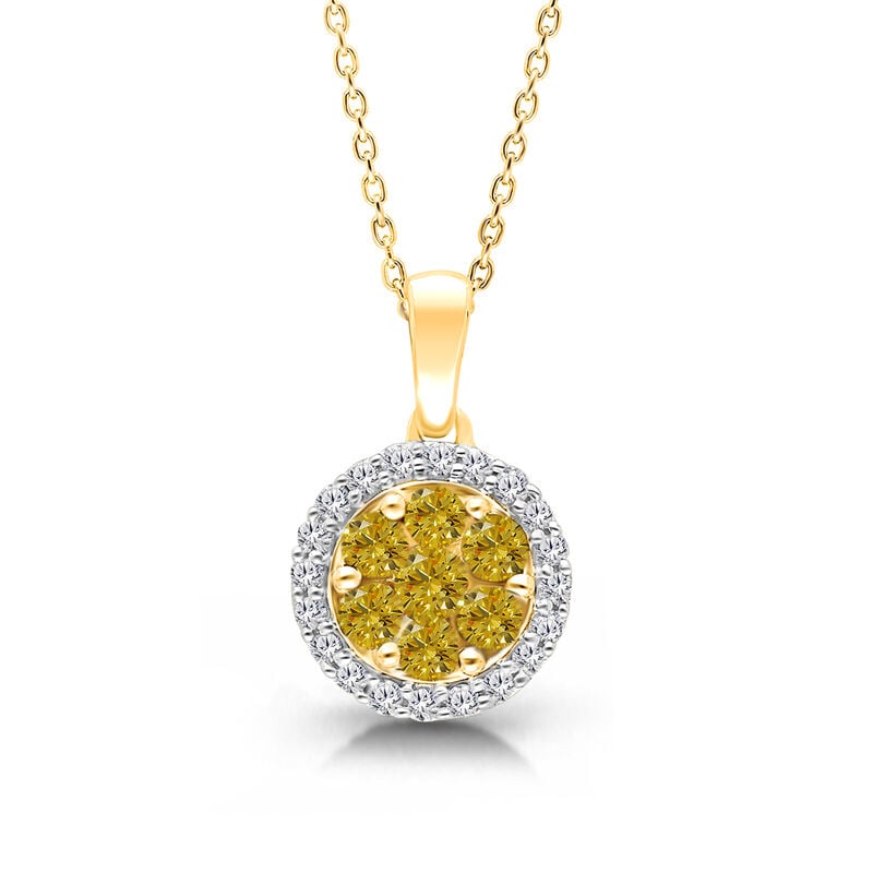 White and Yellow Diamond 1/2ctw. Cluster Halo Pendant in 14k Yellow Gold image number null